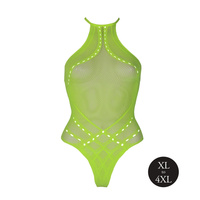 Fluorescencyjne, świecące w ciemnosci body z dekoltem typu halter, neonowa zieleń rozmiar XL/XXXXL
