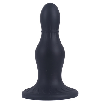 Korek analny, butt plug z główką, przewężeniem i przyssawką, rozmiar średni 11,4 cm, max Ø 3,6 cm, płynny silikon