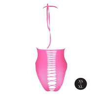 Fluorescencyjne, świecące body z wysokim wycięciem, neonowy róż rozmiar XS/XL