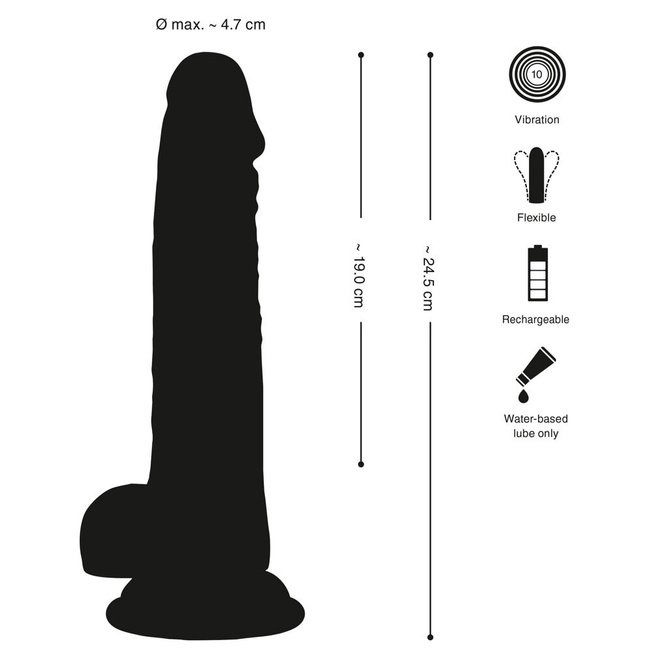 Realistyczne dildo wibrator z silną przyssawką, 24,5 cm / 19 cm wkładane, kolor przeźroczysty