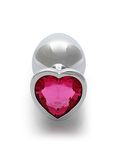 Korek analny Butt Plug srebrny rozmiar M 3,4 cm z kryształem serduszkiem