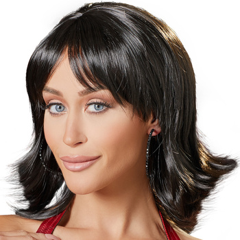 Zmysłowa brunetka – średnia peruka w stylu choppy black bob, dł. 30 cm, poliester, kolor: brunetka