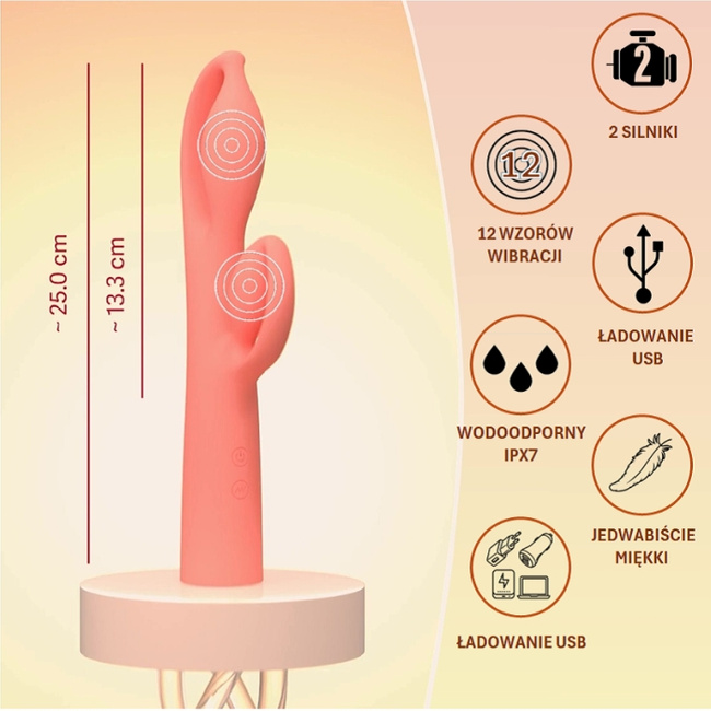 Królik Alicji – bajeczny elastyczny wibrator z królikiem do łechtaczki, 25 cm I wkładane 13,3 cm, silikon, IPX7