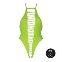 Fluorescencyjne, świecące body z wysokim wycięciem, neonowa zieleń rozmiar XL/XXXXL