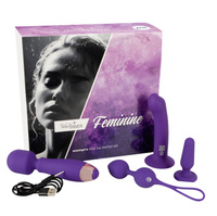 Zestaw startowy dla kobiet , 4 elementy: masażer z wibracjami, plug anal, kulki waginalne i dildo z przyssawką