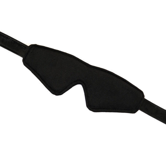 Elegancka maska z wegańskiej eko skóry w kolorze czernym z flokowanym deseniem, wykładana aksamitem