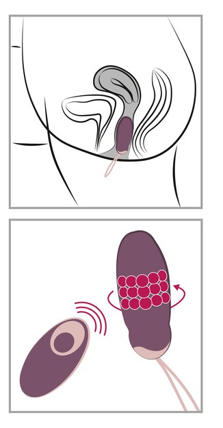 Purpurowe jajeczko z wibracjami i potrójnym wirującym pierścieniem koralików, dł. 9 cm, Ø 3,4 cm