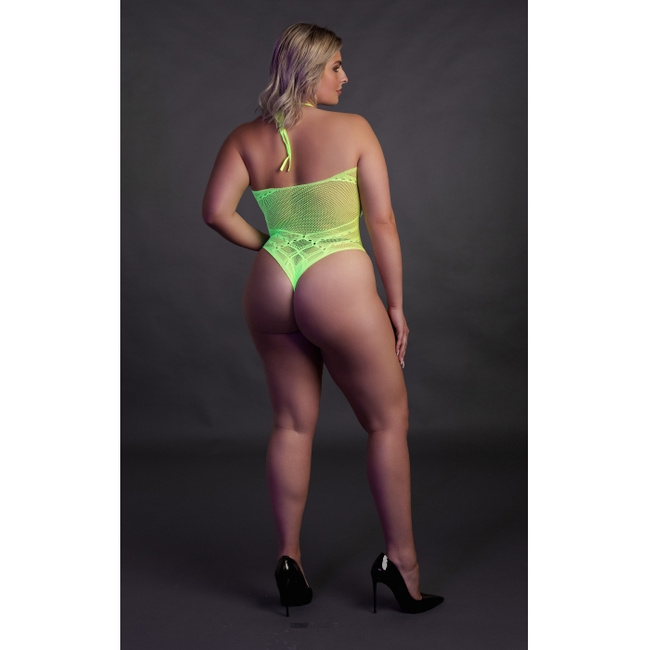 Fluorescencyjne, świecące w ciemnosci body z dekoltem typu halter, neonowa zieleń rozmiar XL/XXXXL