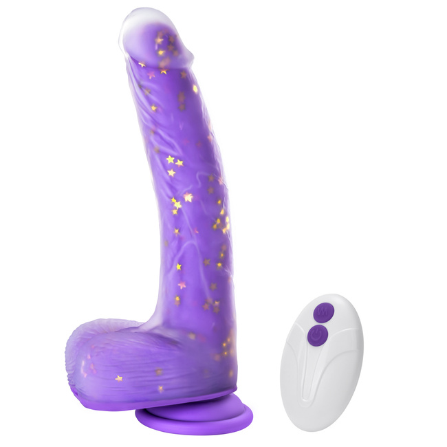 POSUWISTE Silikonowe purpurowe dildo wibrujące na pilota JELIVOY Swing&Thrusting od Tracy's Dog 23 cm z mocną przyssawką 