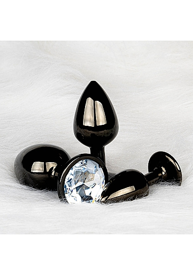 Czarny metalowy korek analny rozmiar M 3,4 cm z kryształem