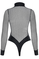 HERA eleganckie body ze srebrnym suwakiem z czarnej EkoSkóry BDSM 