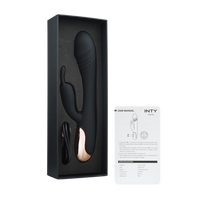 Mocny, czarny wibrator z królikiem z dwoma wypustkami w kształcie uszu królika, IPX6, dł. 20 cm