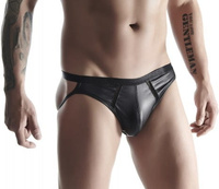 Czarne męskie stringi jock strap z efektem pusz-up powiększającym penisa
