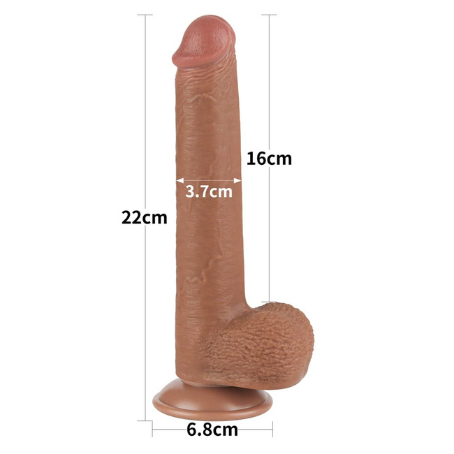 Realistyczne dildo dwuwarstwowe z ruchomą skórą, przyssawka, XXL 22 cm, kolor cielisty latino 