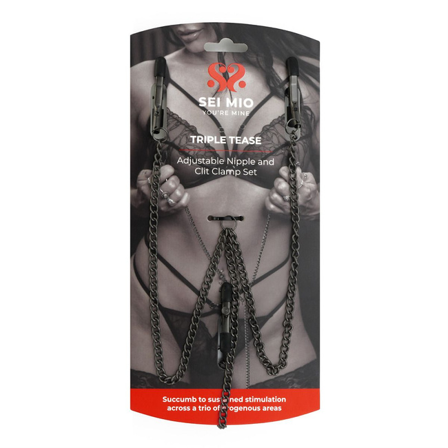 Regulowany zestaw zacisków na sutki i łechtaczkę SEI MIO, soft BDSM, bondage
