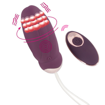 Purpurowe jajeczko z wibracjami i potrójnym wirującym pierścieniem koralików, dł. 9 cm, Ø 3,4 cm