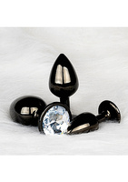 Czarny metalowy korek analny rozmiar M 3,4 cm z kryształem