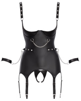 Body gorset z odkrytym biustem, paskami do pończoch, z otwartymi g-stringami, z łańcuszkami do bondage
