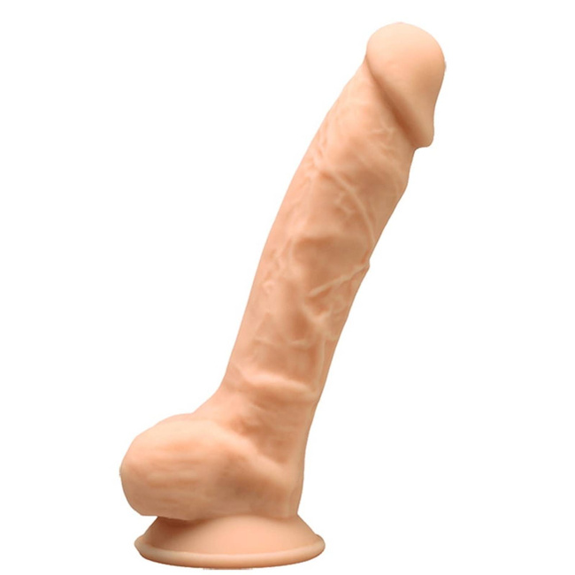 Realistyczne dildo anatomiczne z jądrami, z silną przyssawką, termoaktywne, silexpan silikon, dwuwarstwowe, rozmiar duży 18,8 cm, kolor cielisty