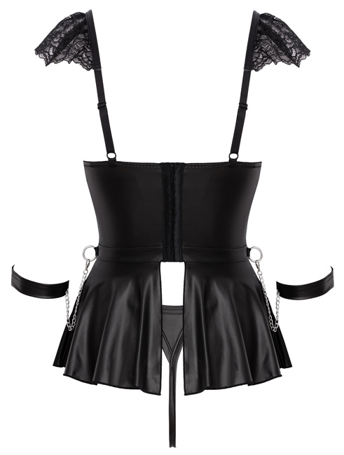 Zmysłowy 3-częściowy komplet bielizny w stylu babydoll, koszulka+stringi+soft kajdanki, bondage, BDSM
