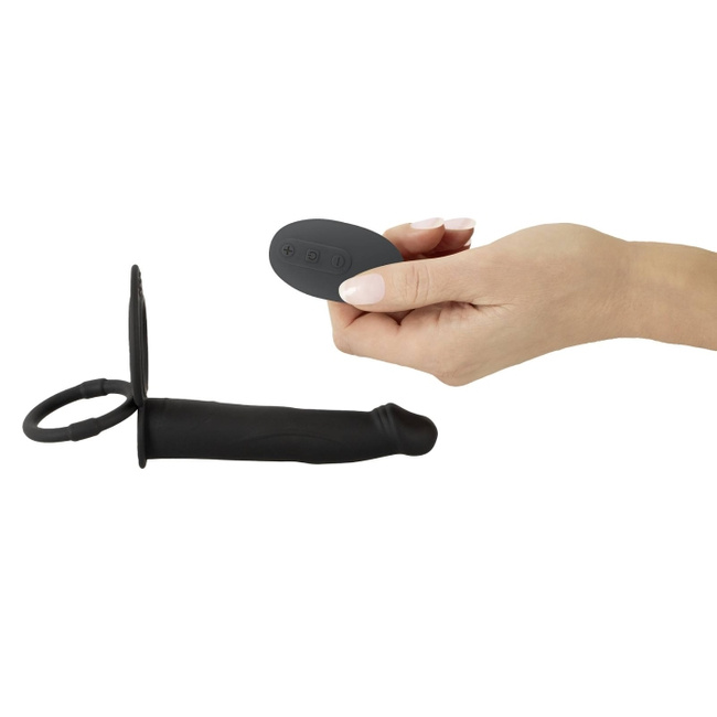 Dildo do podwójnej penetracji z ringiem erekcyjnym i ringiem na jądra, 13,1 cm, na pilota, wodoodporny IPX7, silikon