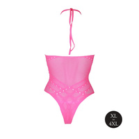 Fluorescencyjne, świecące w ciemnosci body z dekoltem typu halter, neonowy róż rozmiar XL/XXXXL