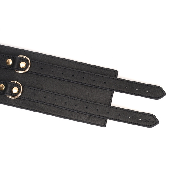 Wykwintny pas do opięcia talii z licowej, ścisłej skóry bydlęcej z okuciami i D-ringami z metalu w kolorze złotym rozmiar L obwód 90 cm - EDYCJA LIMITOWANA