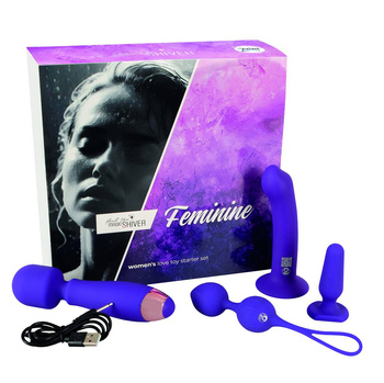 Zestaw startowy dla kobiet , 4 elementy: masażer z wibracjami, plug anal, kulki waginalne i dildo z przyssawką