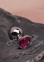 Korek analny Butt Plug srebrny rozmiar M 3,4 cm z kryształem serduszkiem