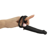 Dildo do podwójnej penetracji z ringiem erekcyjnym i ringiem na jądra, 13,1 cm, na pilota, wodoodporny IPX7, silikon