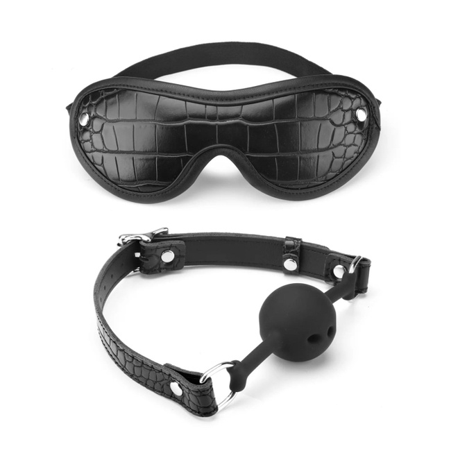Królestwo pożądania – ośmioczęściowy zestaw do BDSM, bondage,, wiązanie, ekologiczna skóra krokodyla, w kolorze czarnym