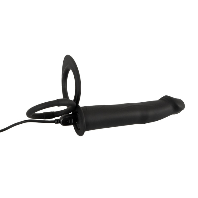 Dildo do podwójnej penetracji z ringiem erekcyjnym i ringiem na jądra, 13,1 cm, na pilota, wodoodporny IPX7, silikon