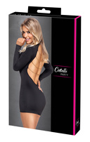 Sexy mała czarna – seksowna sukienka mini z odkrytymi plecami, ozdobiona łańcuszkami w kolorze złotym