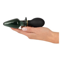 Dwukońcówkowy wibrujący korek analny butt plug szklano-silikonowy