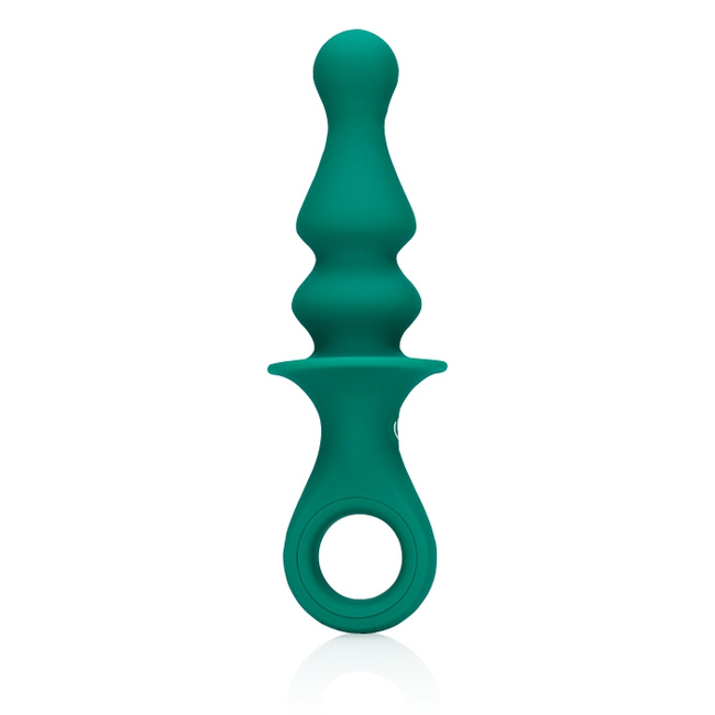 Druga strona – Wibrujący korek analny, butt plug z uchwytem, 12 trybów wibracji, długość 16,5 cm wkładane 8,7 cm, Ø 3,6 cm, płynny silikon