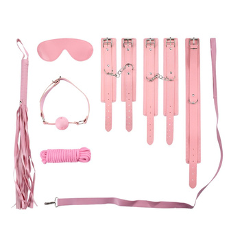 Zestaw bondage 10 elementów różowy eko-skóra