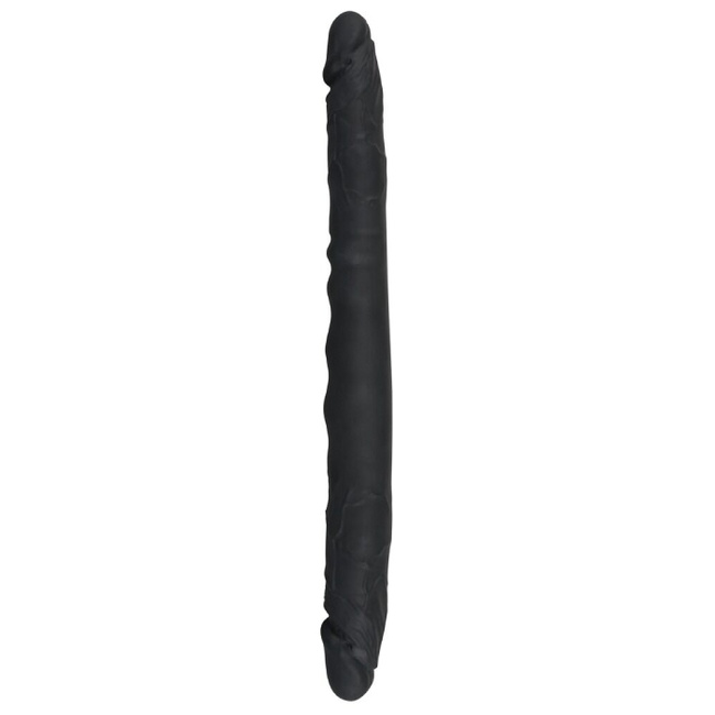 Dwustronne czarne dildo rozmiar XXL, elastyczne - podwójna penetracja, silikon, długość 40 cm, Ø 4 cm