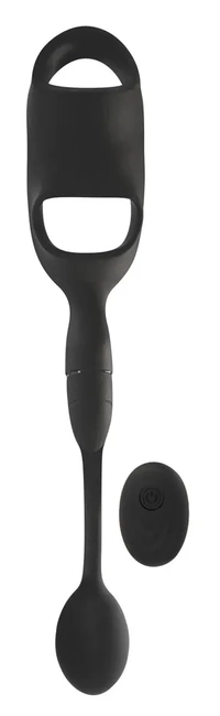 Pierścień na penisa i jądra z wibrującym plugiem analnym sterowanym na pilota