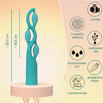 Rozkosz Fiony – bajeczny elastyczny wibrator z trzema pętlami, 3 silniki, 25 cm I wkładane 18,3 cm, silikon, IPX7