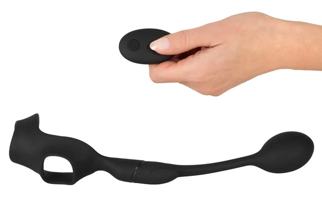 Pierścień na penisa i jądra z wibrującym plugiem analnym sterowanym na pilota