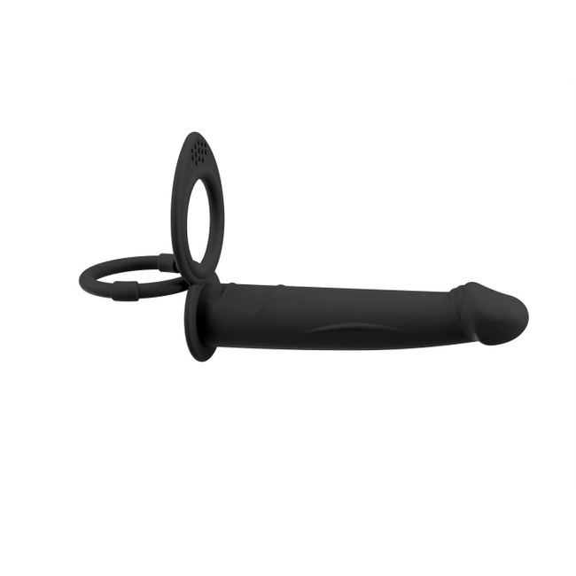 Dildo do podwójnej penetracji z ringiem erekcyjnym i ringiem na jądra, 13,1 cm, na pilota, wodoodporny IPX7, silikon