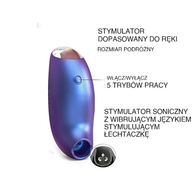 Francuski pocałunek 1 - luksusowy soniczny stymulator łechtaczki z języczkiem, kolor opalizującego granatu, HiTech, silikonowy + gra erotyczna w pakiecie