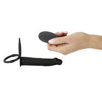 Dildo do podwójnej penetracji z ringiem erekcyjnym i ringiem na jądra, 13,1 cm, na pilota, wodoodporny IPX7, silikon