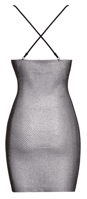 Efektowna sukienka z przejrzystej siateczki, zdobiona na całej powierzchni błyszczącymi kryształkami