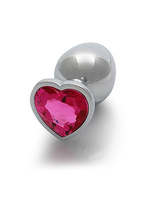 Korek analny Butt Plug srebrny rozmiar L 4 cm z kryształem serduszkiem