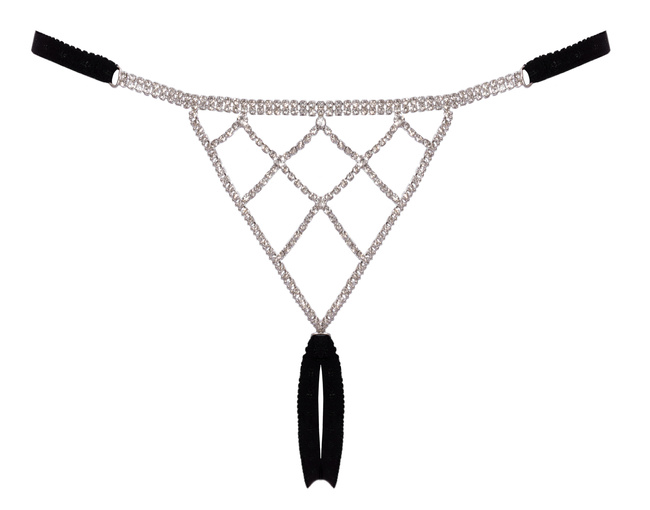 Jubilerskie open stringi ouvert, zdobione siatką z cyrkonii, rozmiar S-L