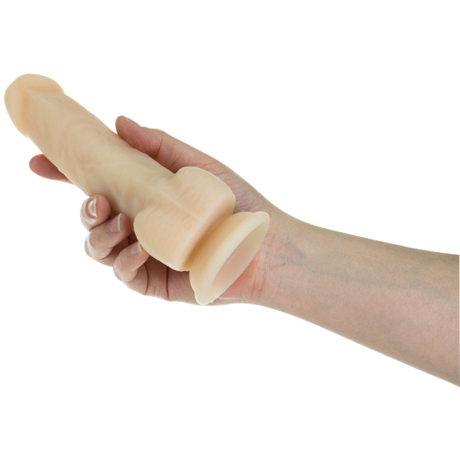 Posuwisto-rotujące dildo z przyssawką, wibrator do waginy i anusa, Platinum Cured Silicon, kolor czarny, 17,8 cm / 12 cm wkładane, rozmiar średni