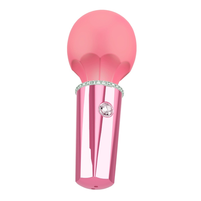Rozkosz królewny – śliczna, silna różdżka, wibrator wand, ze zdobioną główka i uchwytem dekorowanym klejnocikami, masażer łechtaczki i całego ciała, 12,7 cm, silikon, kolor róż flamingowy