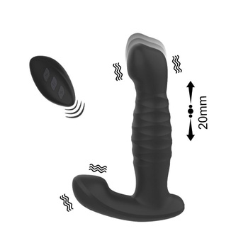 Tylne wejście silikonowy masażer prostaty z wibrującą główką, wibrującym stymulatorem krocza i ruchem posuwistym push, sterowany pilotem