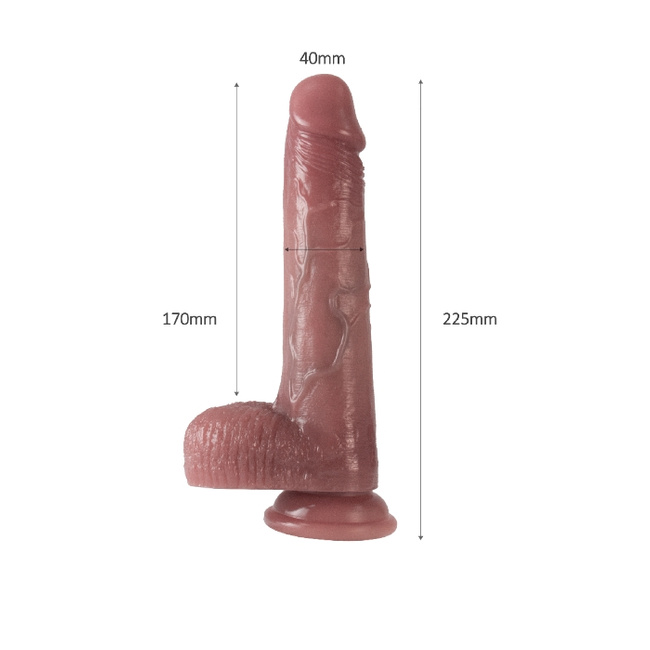 Super realistyczne dildo dwuwarstwowe, silna przyssawka, naturalne w dotyku, 22,5 cm, silikon